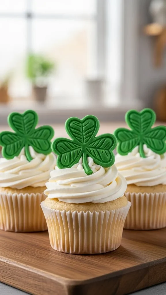 Vanilla Cupcakes with Sugar Shamrocks