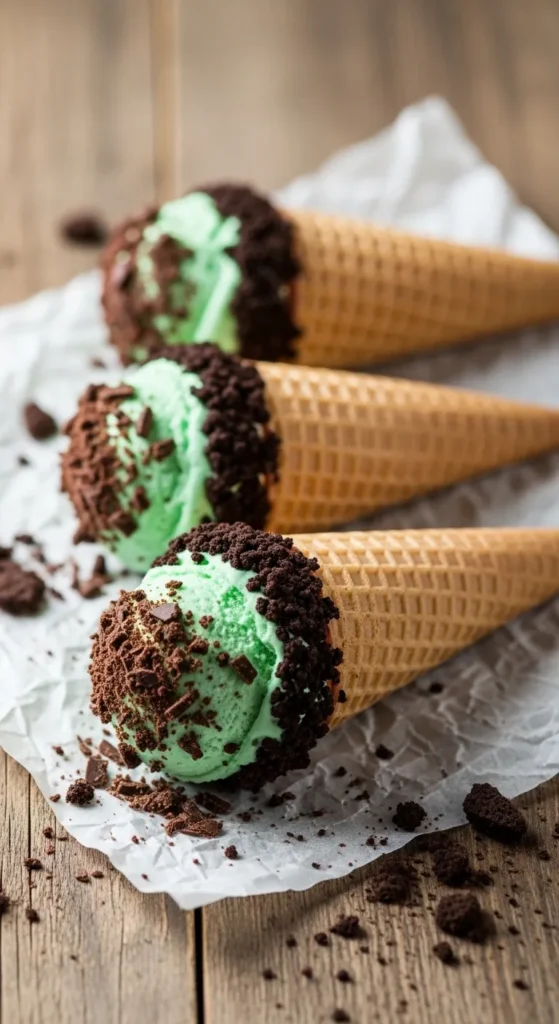 Chocolate Mint Ice Cream Cones