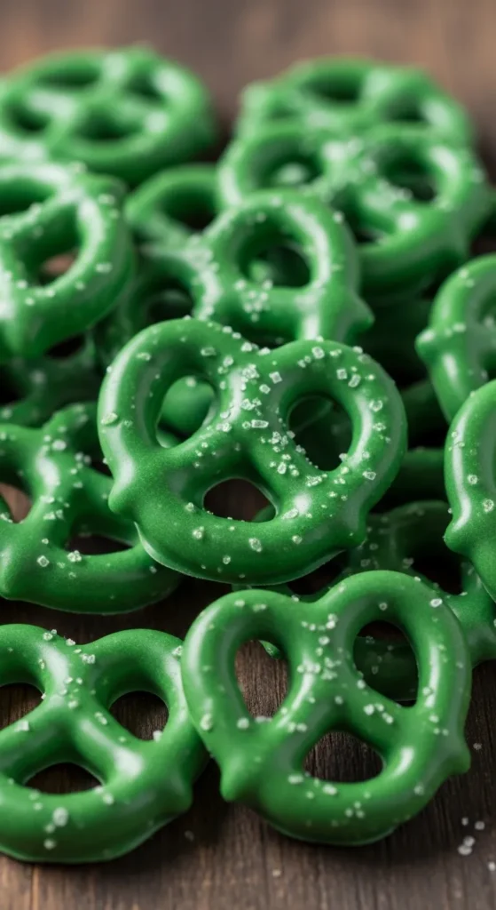 Green Chocolate-Covered Pretzels