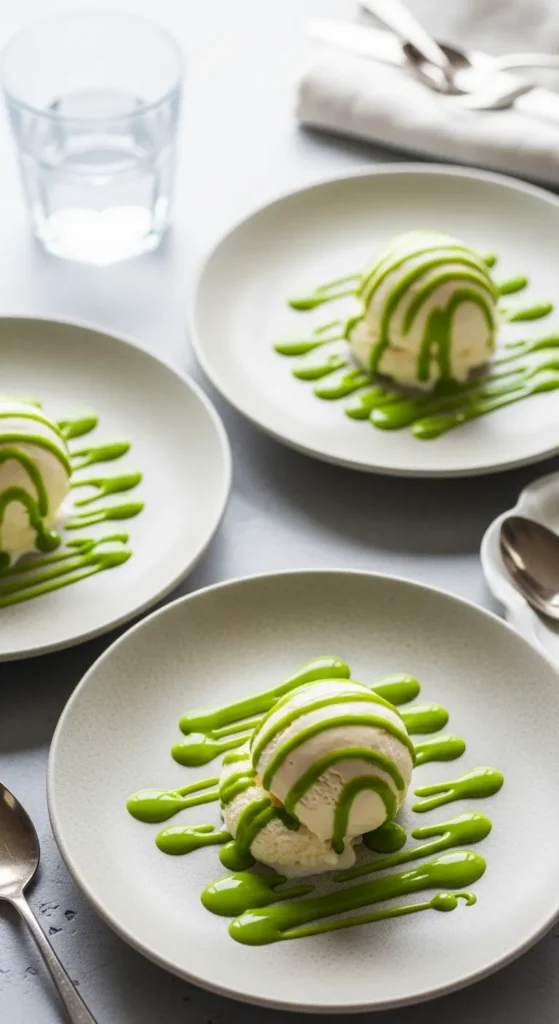 Green Ice Cream Drizzle Plates