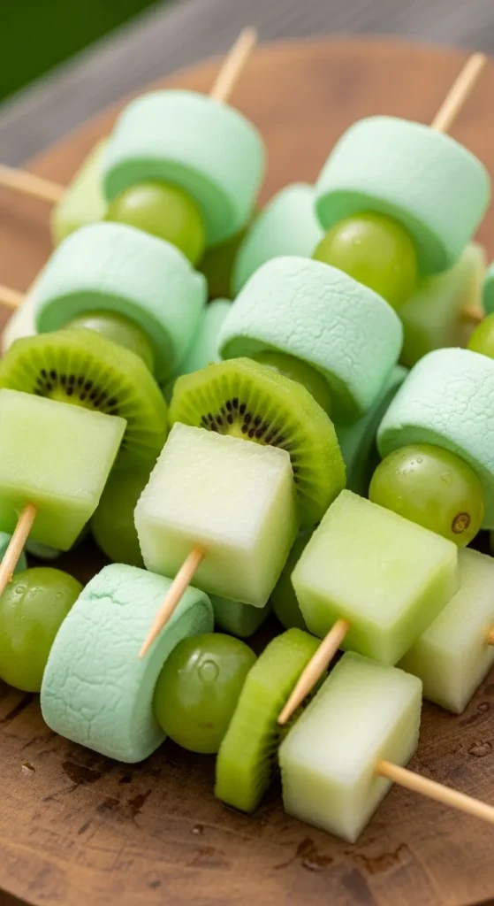 Green Marshmallow Fruit Skewers