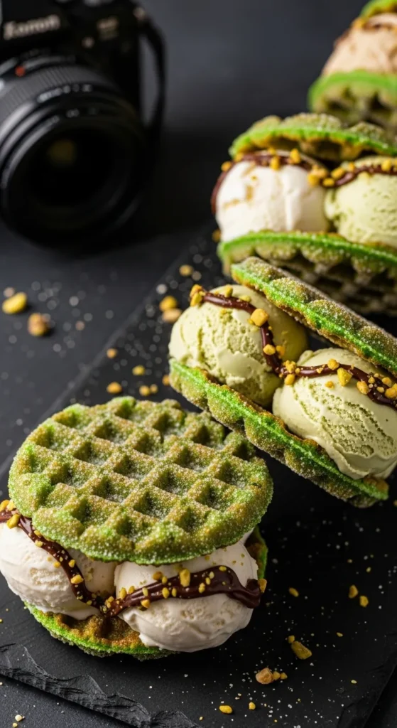 Green Sugar Waffle Ice Cream Sandwiches