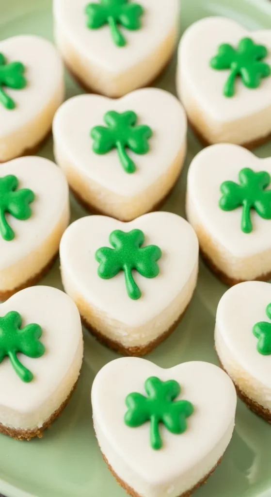 Mini Heart Cheesecakes with Shamrock Accent