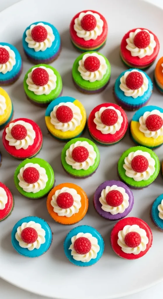 Mini Rainbow Cheesecakes
