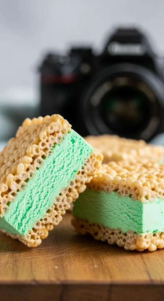 Mint Ice Cream Cereal Treat Sandwiches