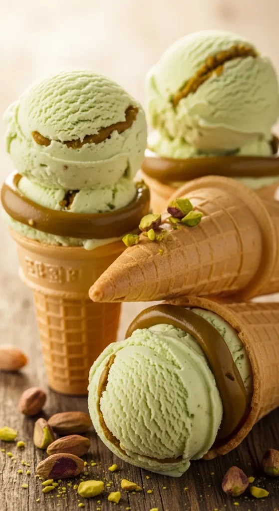 Pistachio Ice Cream Cones