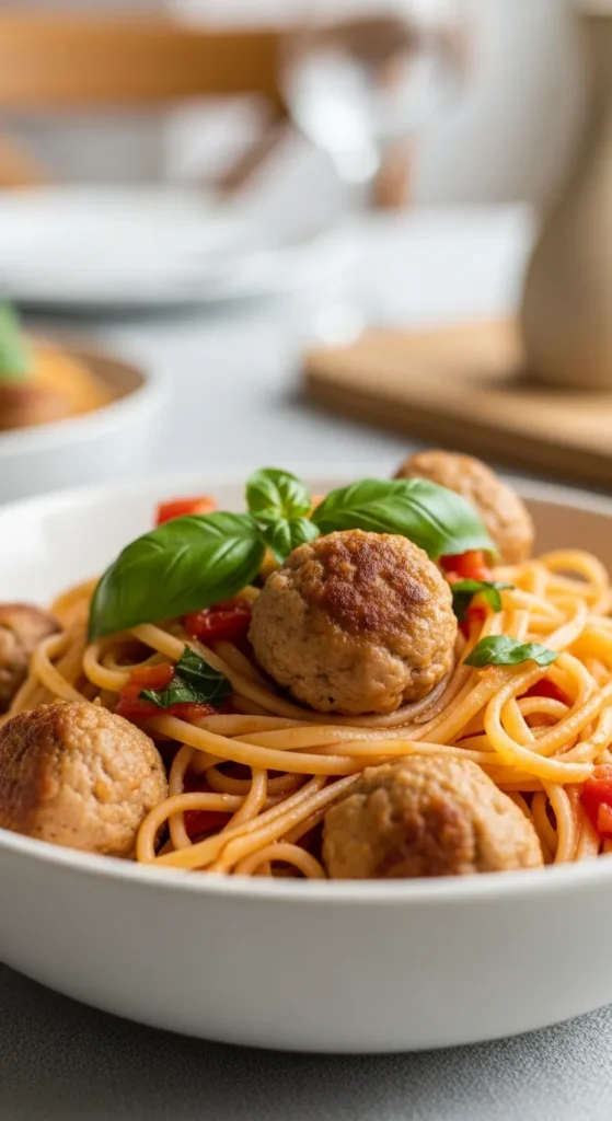 Simple Turkey Meatballs with Pasta