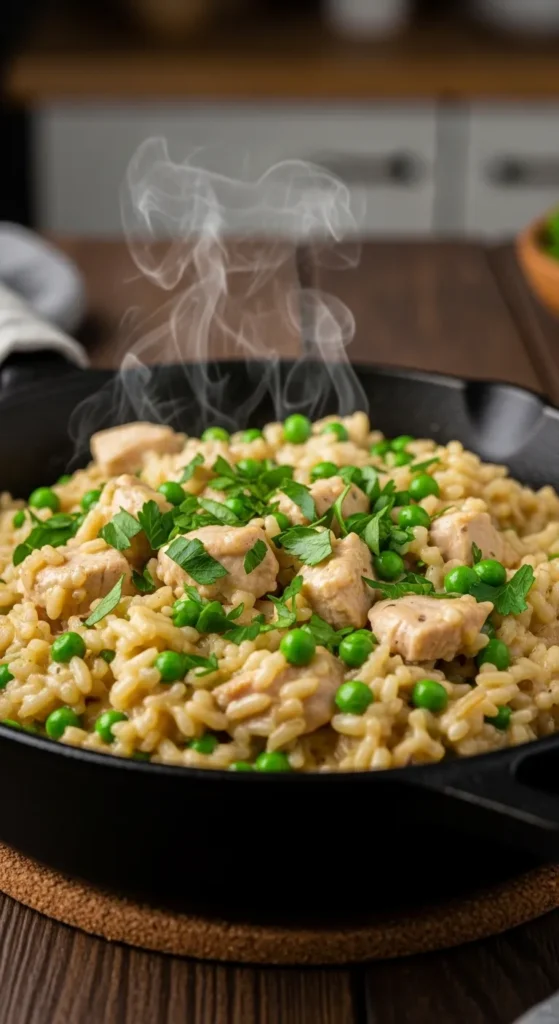 Skillet Chicken and Pea Risotto