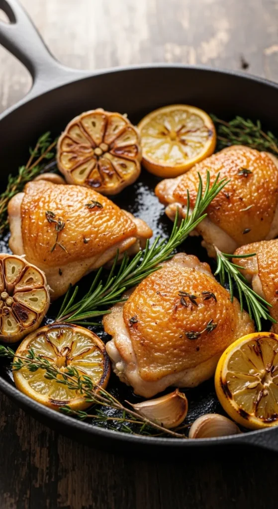 Skillet Lemon Garlic Chicken Thighs