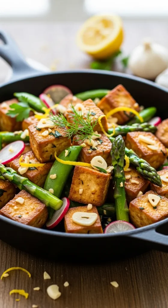 Skillet Lemon Garlic Tofu