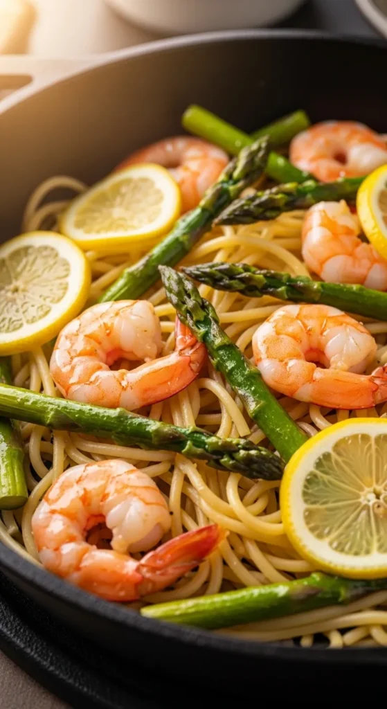 Skillet Shrimp and Asparagus Pasta