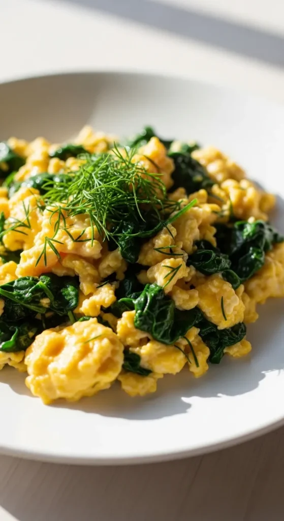 Dill Scrambled Eggs with Spinach