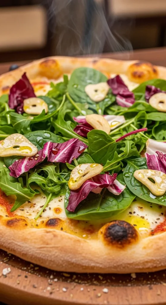 Garlic and Spring Greens Pizza