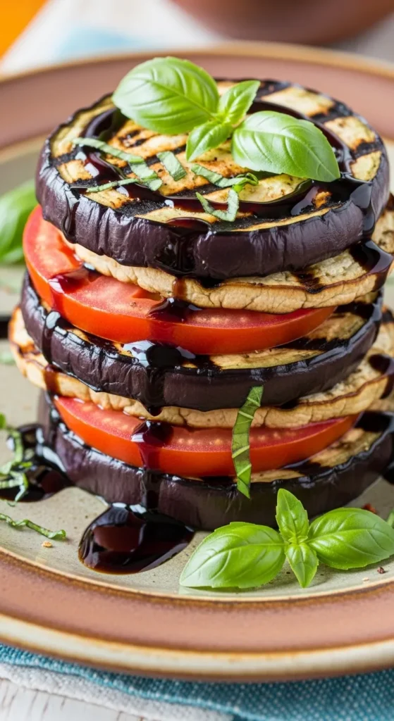 Grilled Eggplant and Tomato Stack