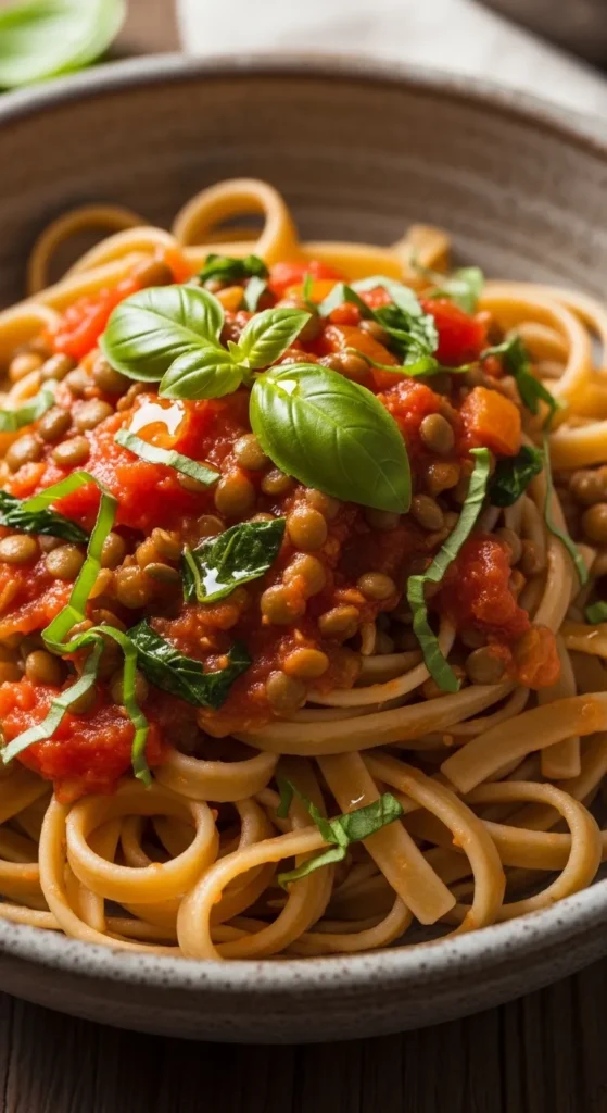 Light Tomato and Basil Lentil Pasta