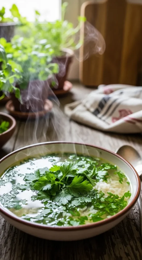 Parsley Herb Rice Soup