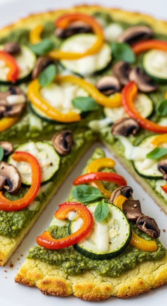 Pesto Veggie Pizza on Cauliflower Crust