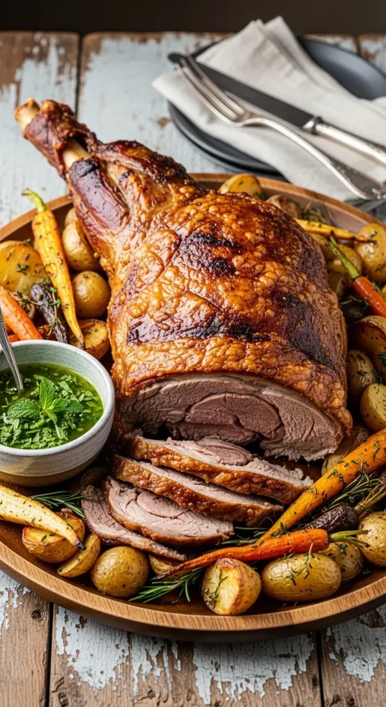 Roasted Lamb with Mint Sauce