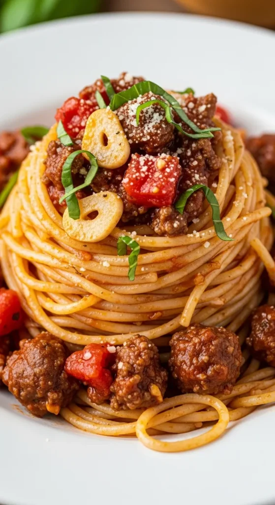 Beef Garlic Tomato Spaghetti