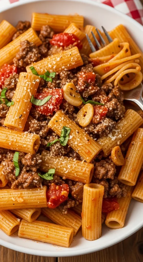 Beef Tomato Garlic Rigatoni