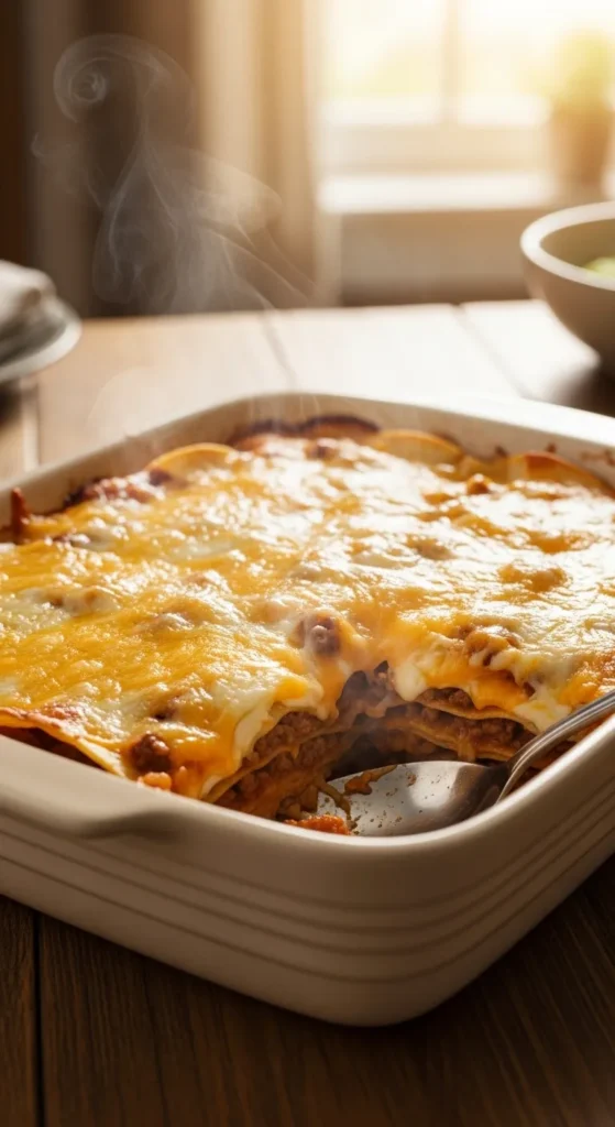 Beef and Cheese Tortilla Bake