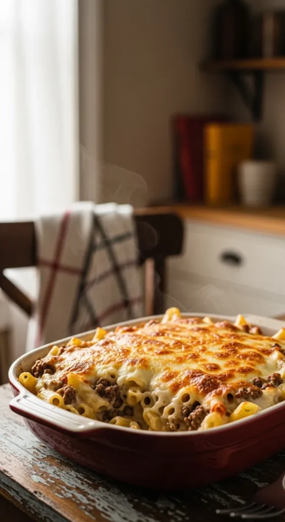 Beef and Pasta Alfredo Bake