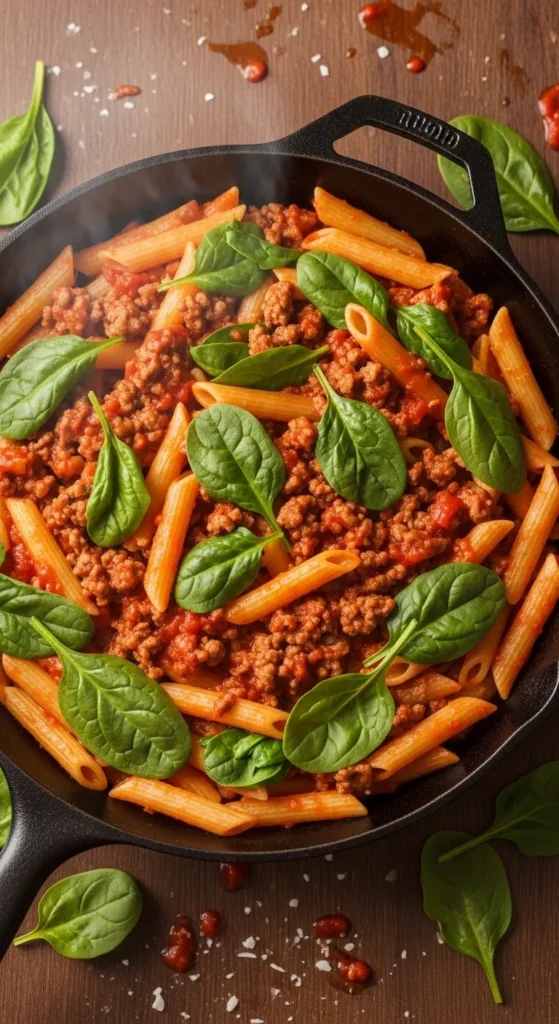 Beef and Spinach Skillet Pasta