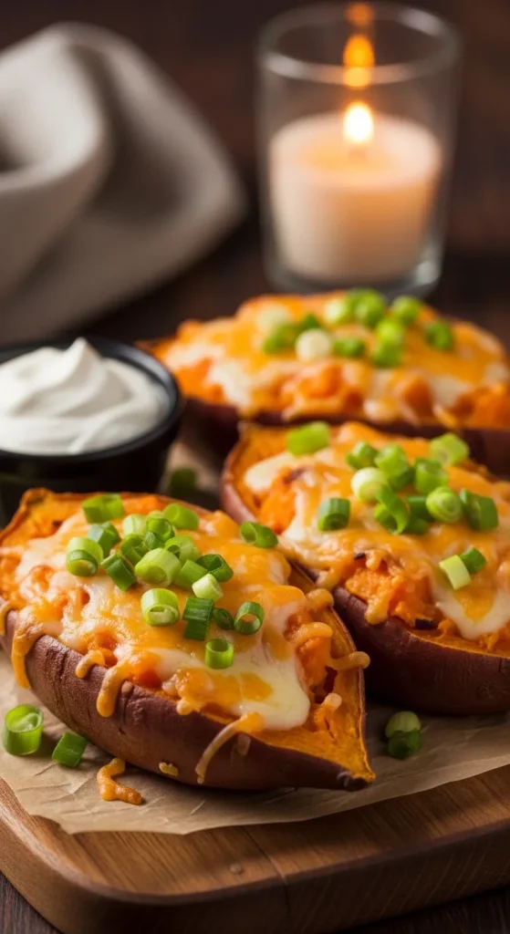 Cheesy Baked Sweet Potato Boats