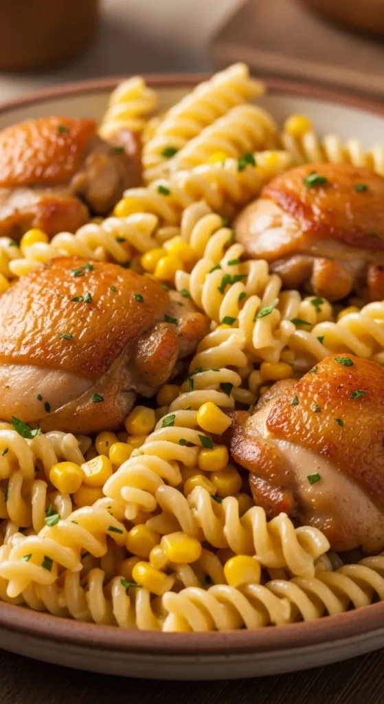Creamy Corn Chicken Thigh Pasta