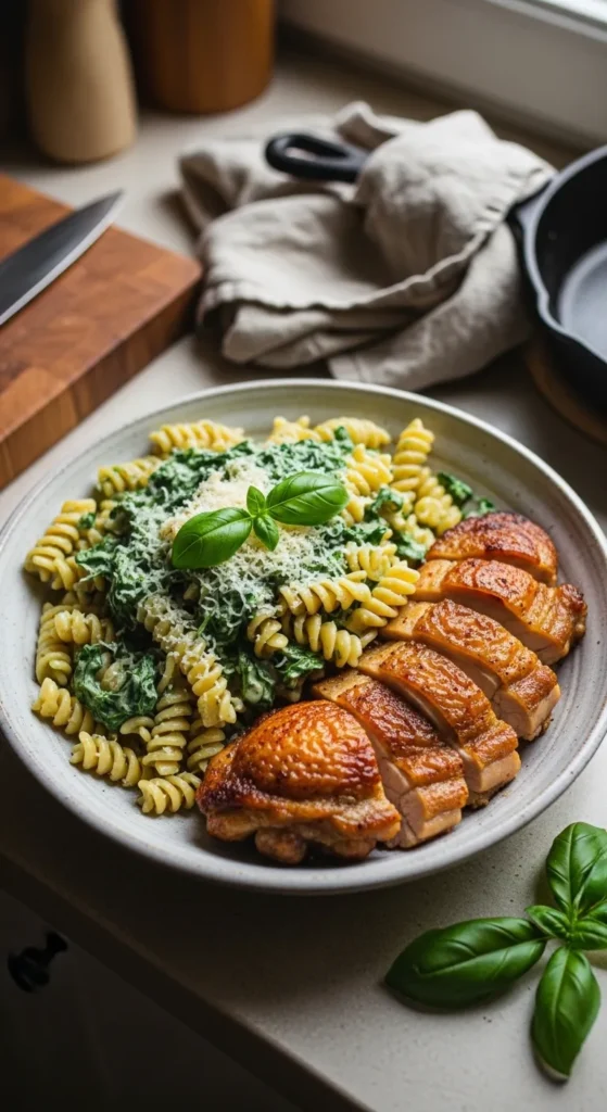 Creamy Spinach Chicken Thigh Rotini