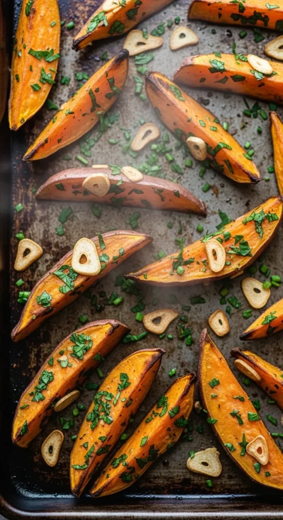 Garlic Herb Roasted Sweet Potato Wedges