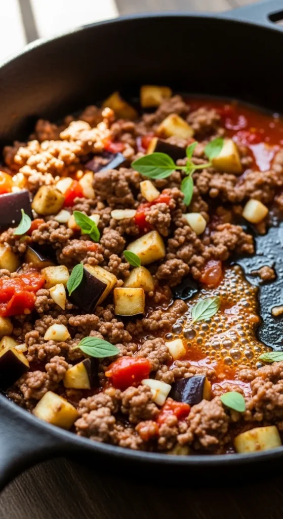 Ground Beef and Eggplant Skillet