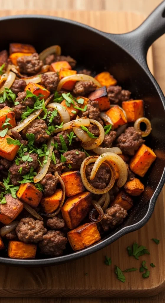 Ground Beef and Sweet Potato Hash