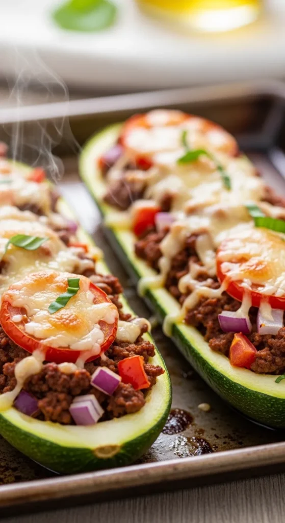 Ground Beef and Zucchini Boats