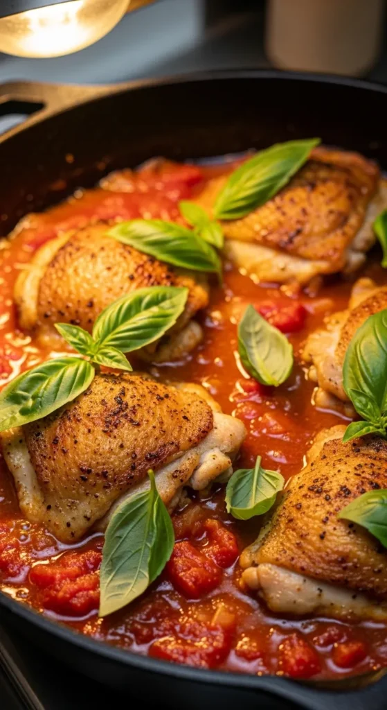 Skillet Tomato Basil Chicken Thighs