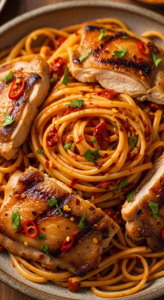 Spicy Red Chili Chicken Thigh Linguine
