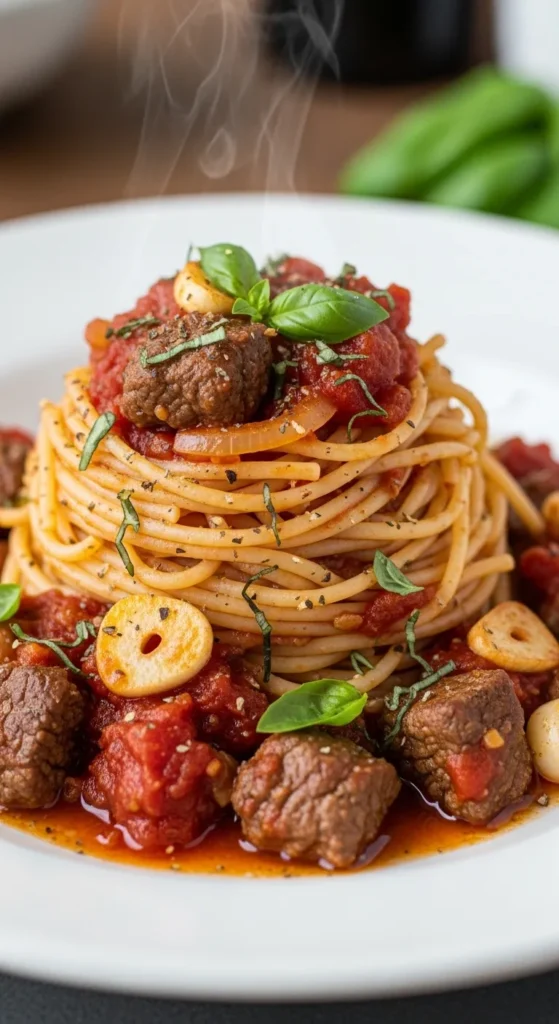 Tomato Basil Beef Pasta