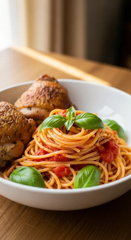Tomato Basil Chicken Thigh Spaghetti